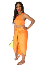 ISLAND GIRL CROP TOP AND SKIRT SET (Tangerine) - Royale Girl Boutique